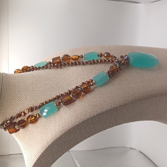 Venetian Beads, Brown Glass Beads, and Turquoise Colored Glass Necklace - Picture 4 of 7